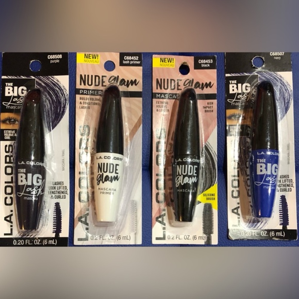 4piece Mascara & lash conditioner bundle in purple, navy, black mascara & primer